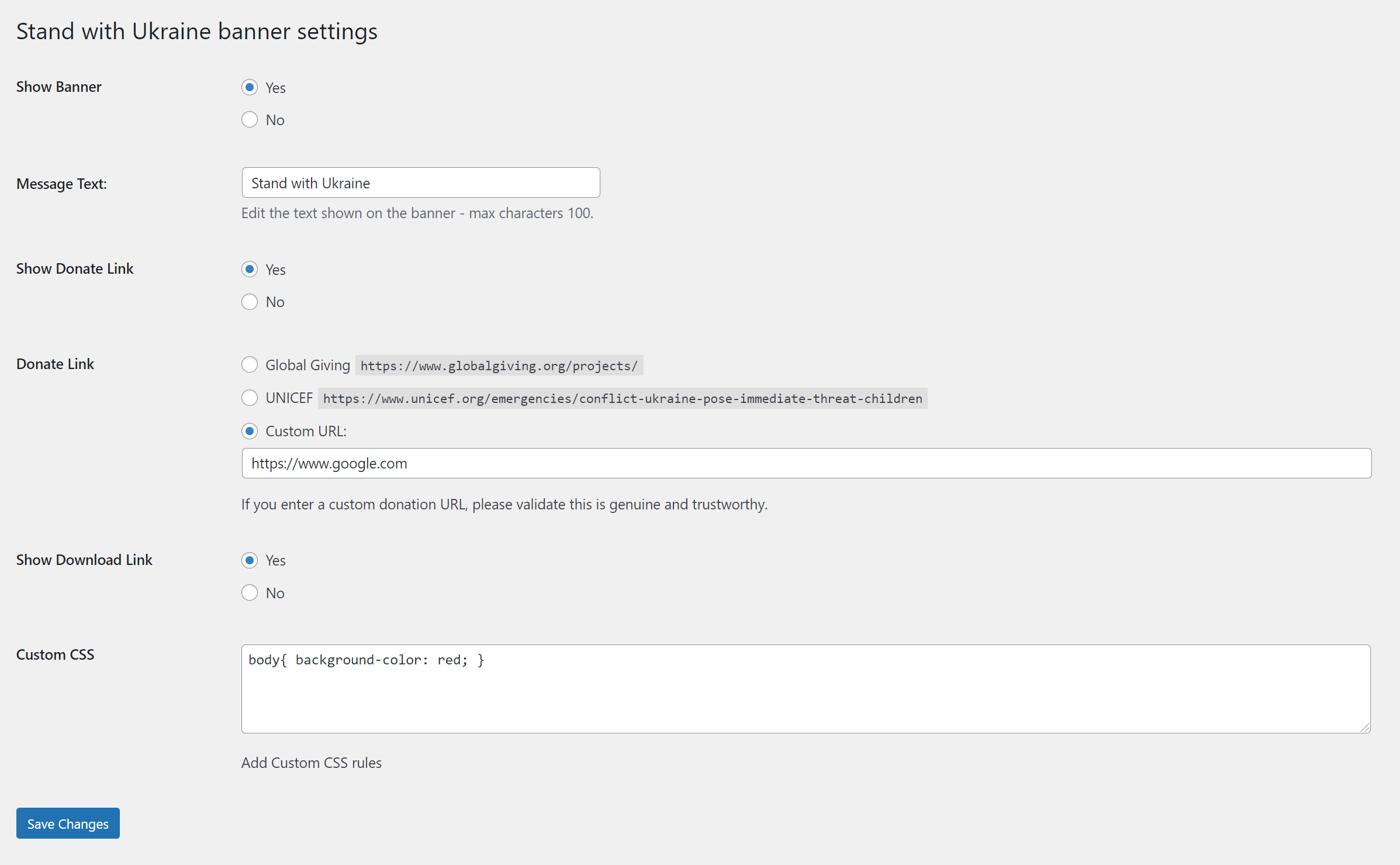 Example of admin view