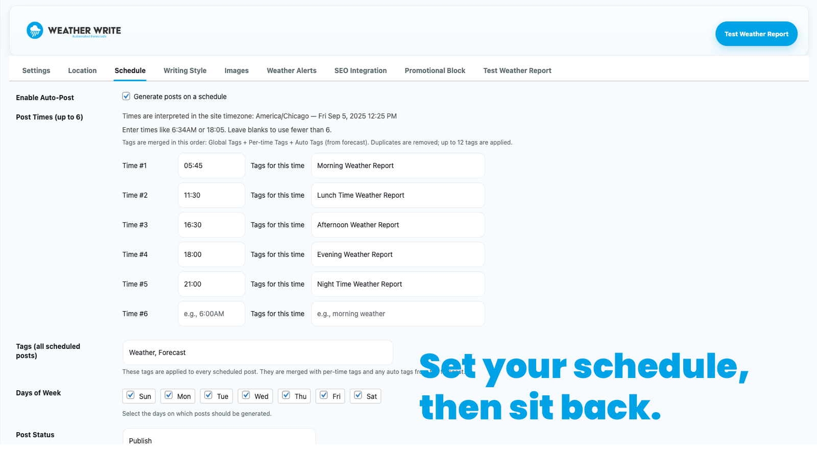 Weather alerts let your audience know when severe weather is expected, and you can control the thresholds for when they are shown.