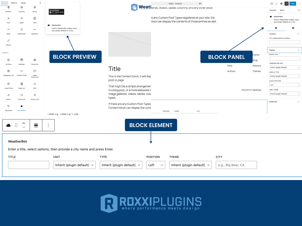Block with live preview and controls