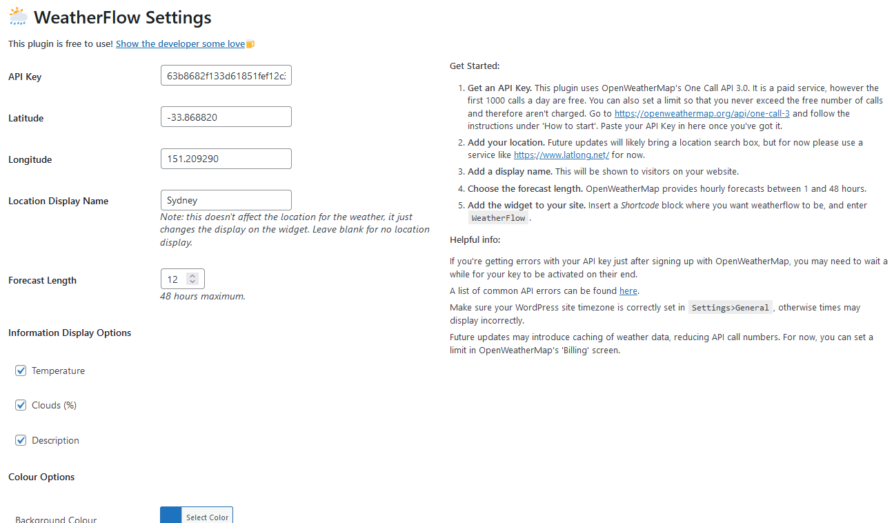 WeatherFlow settings page.