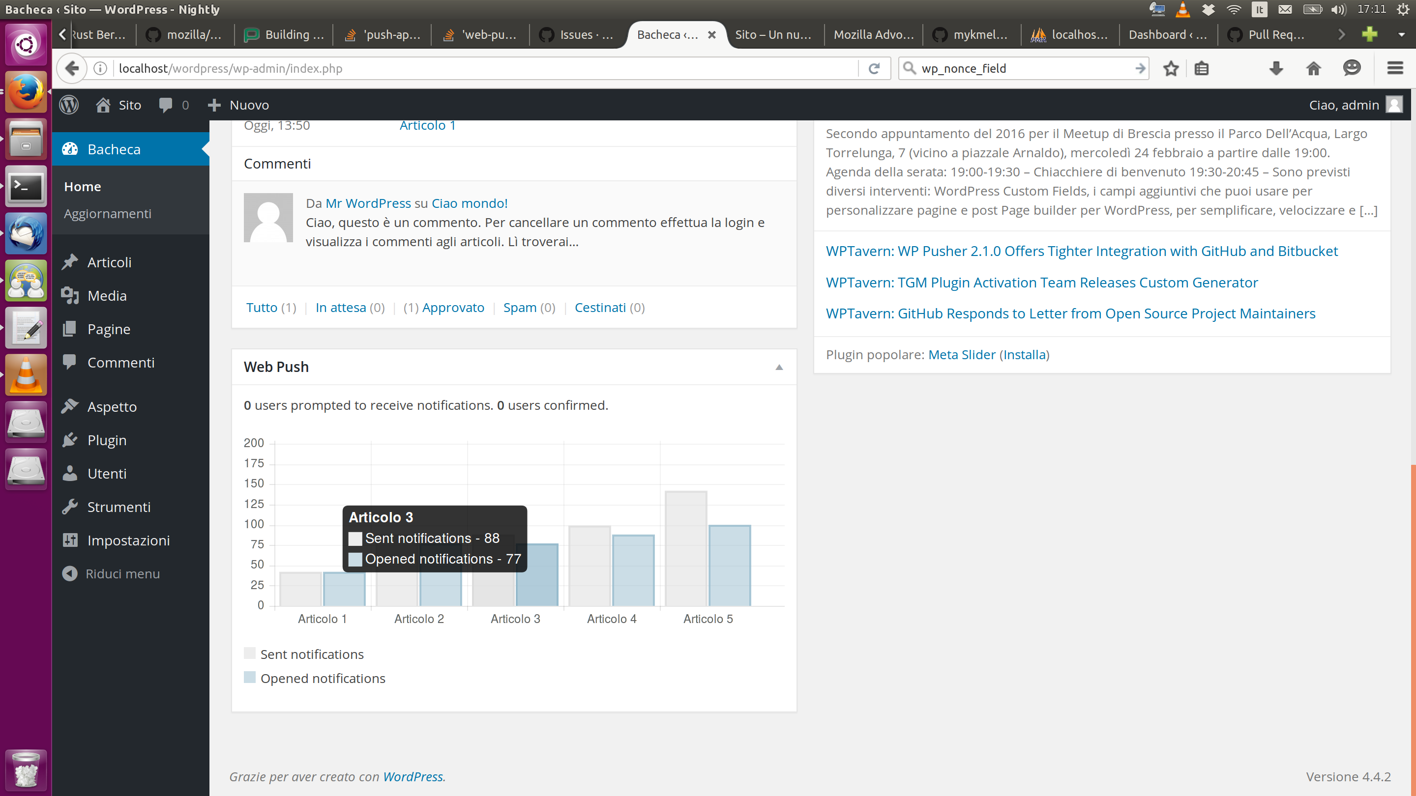 Statistics in the dashboard.