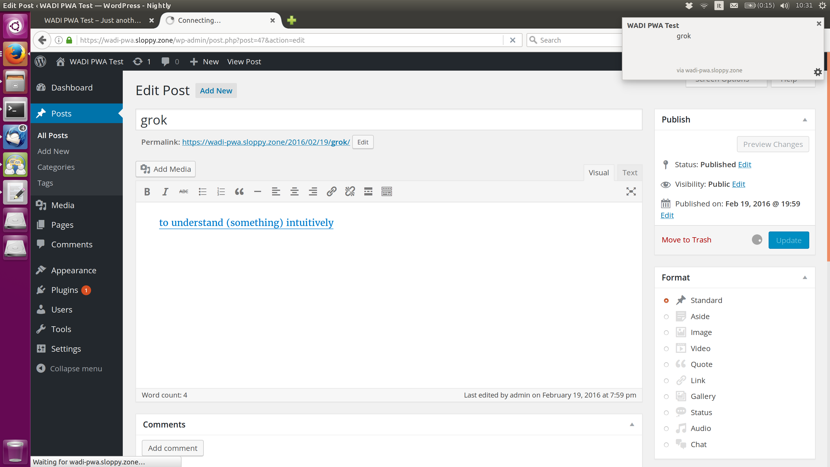 Firefox notification on Linux.