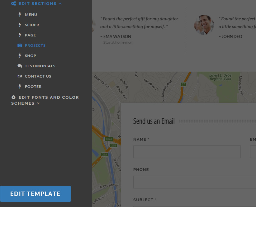 Edit template, structure, font, colorscheme of websites created