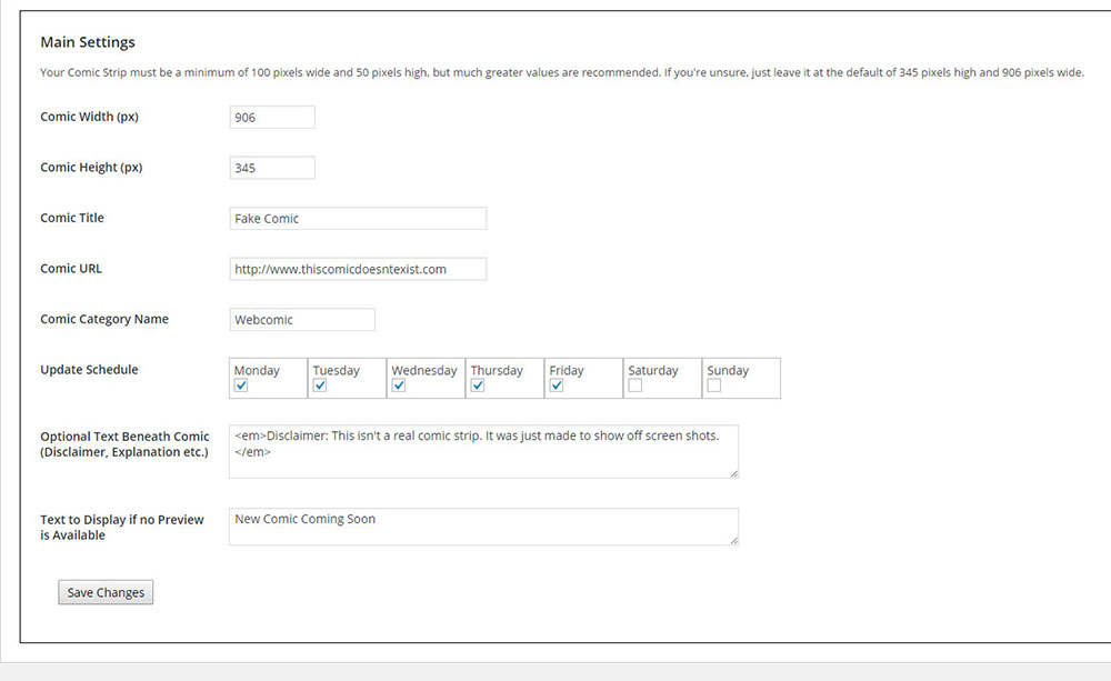 The options page in the admin section.