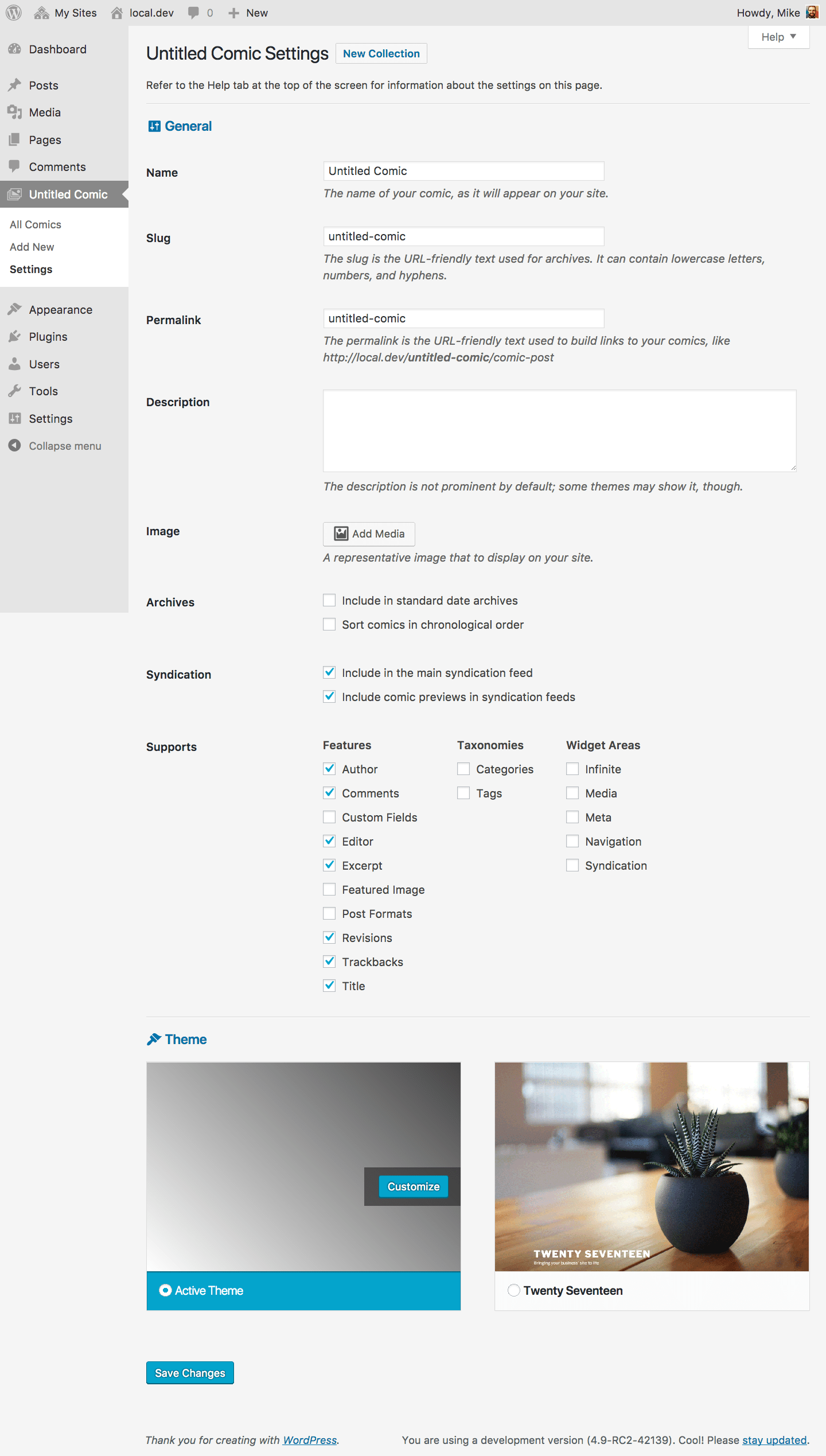 Each comic collection has an array of customizable settings.