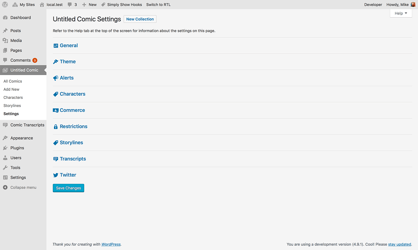 Components often have their own collection-specific settings.