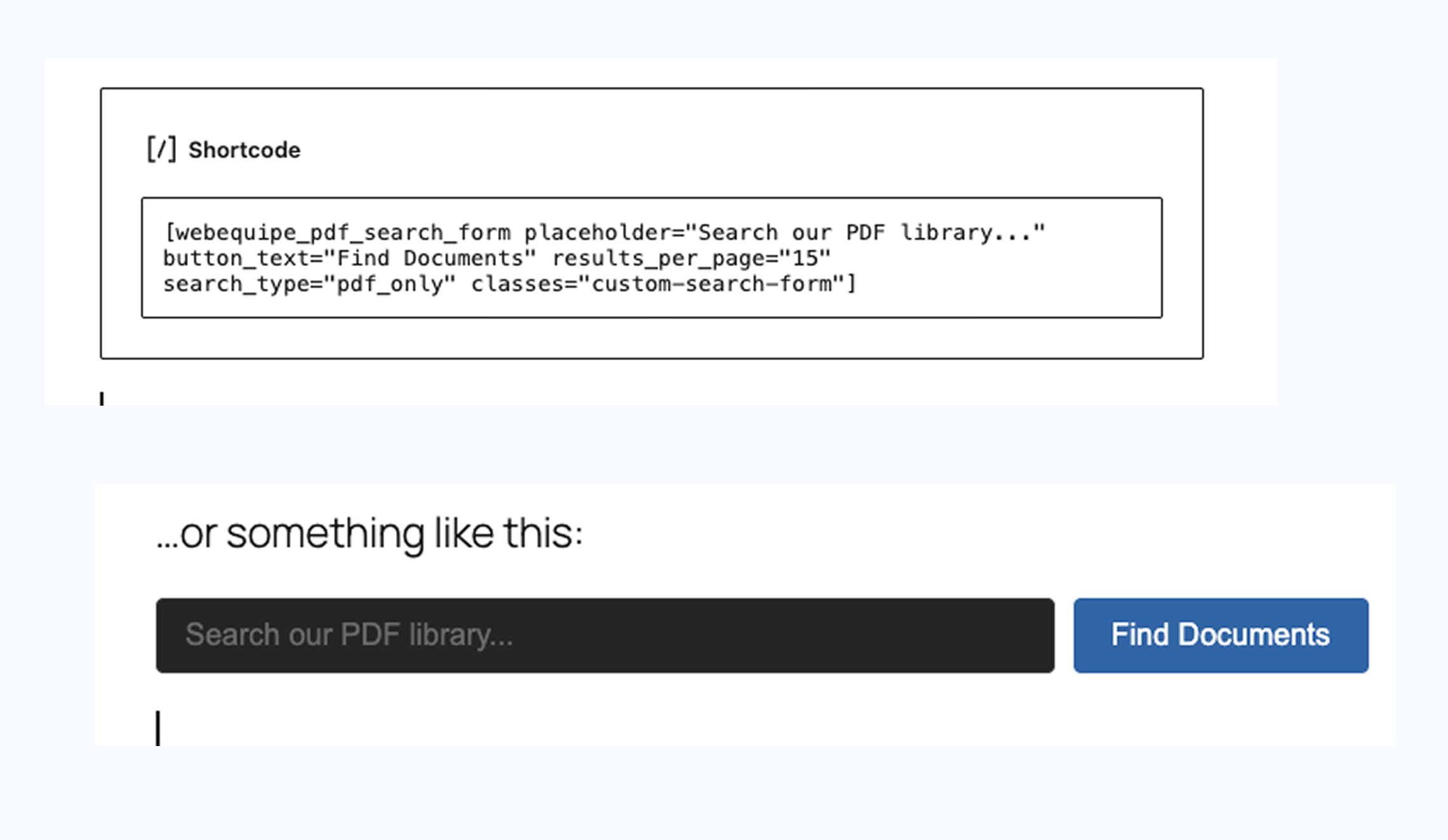 Shortcode search form on a page