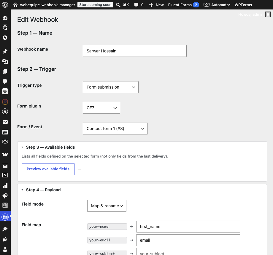 Webhook editor.