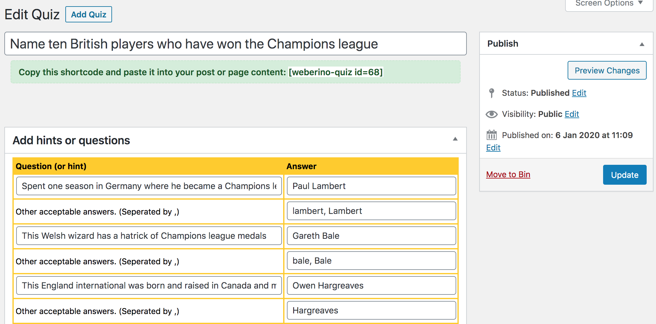 Easily create your quiz in the backend