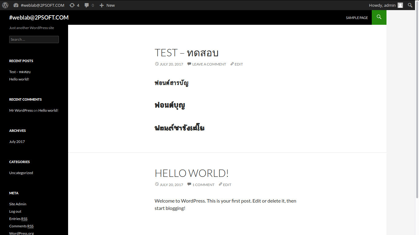 This is the Post or Page that use Wordpress TinyMCE Thai Webfonts plugins to display Thai Webfonts.