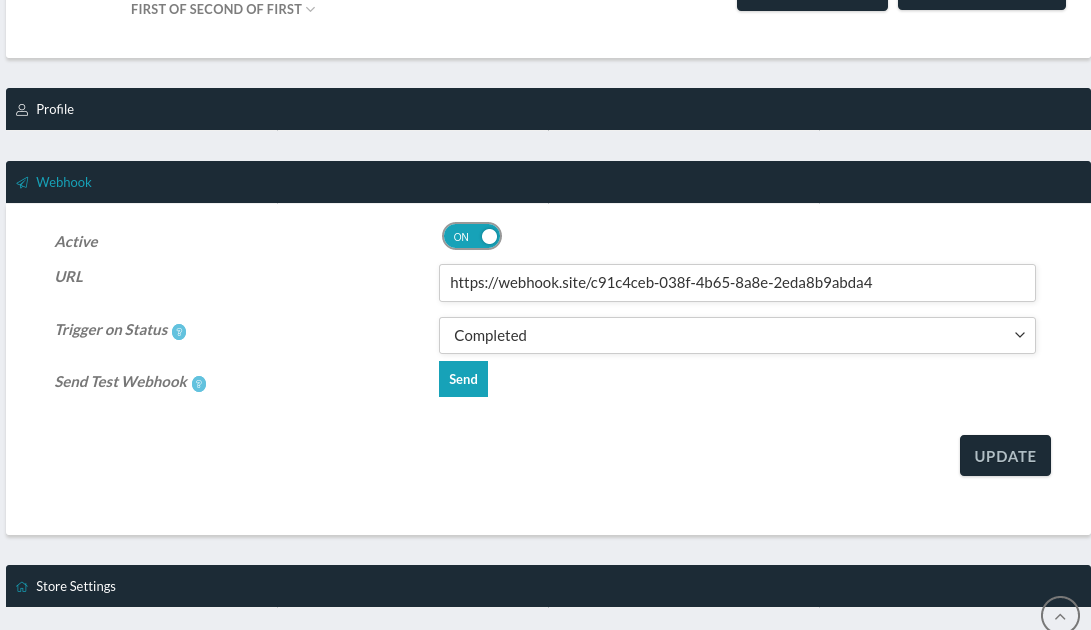 Webhook setting on WCFM Admin dashboard.