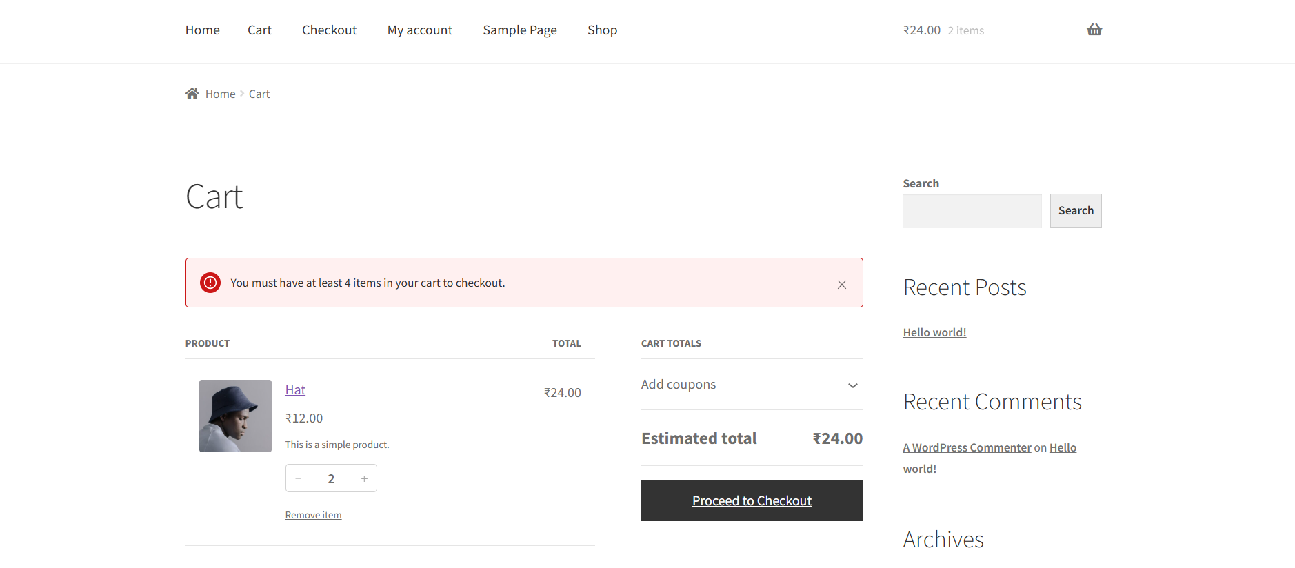 **Frontend Validation** – Prevent checkout until quantity requirements are met.