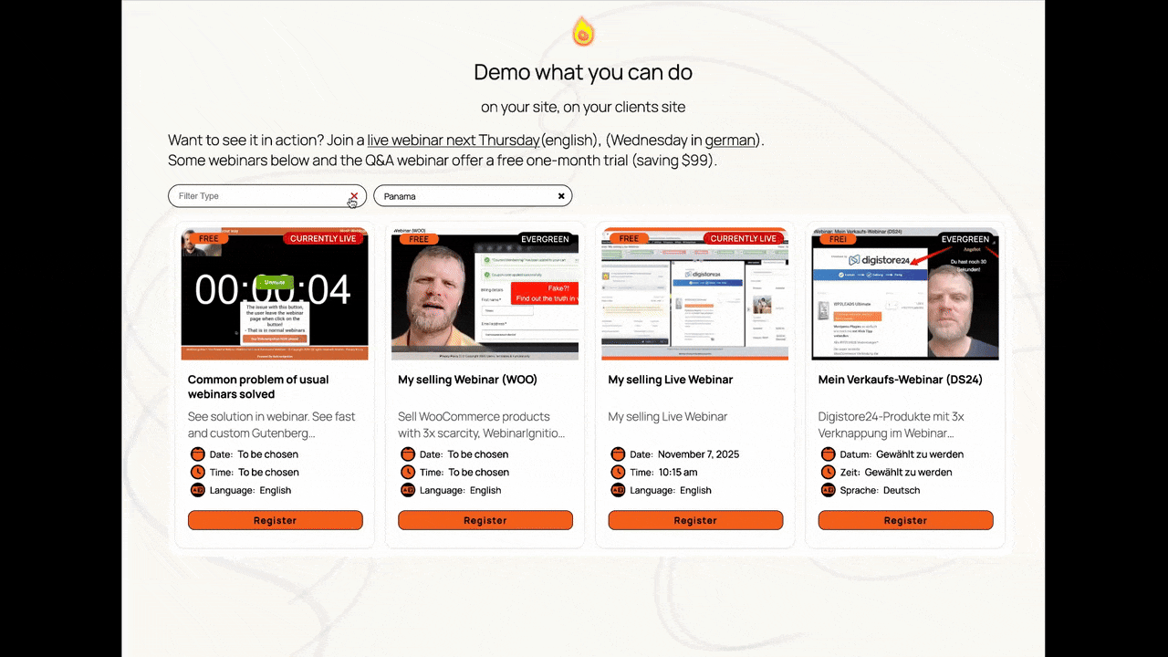 Offer/CTA: forms, polls, and checkout inside webinar (trial/plus—unlimited interactions)