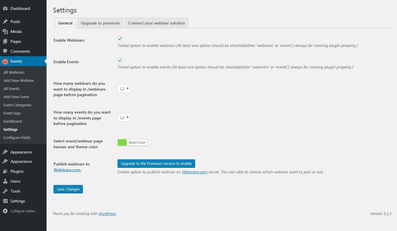 Configure event from fields