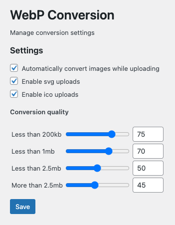 **Settings Page** - Manage conversion options.