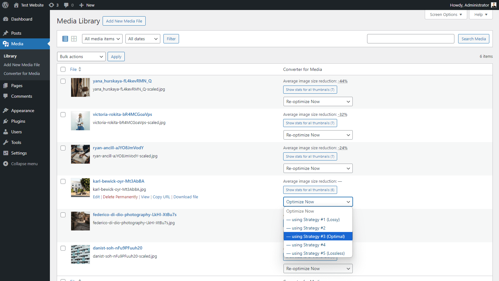 Optimization statistics of Media Library