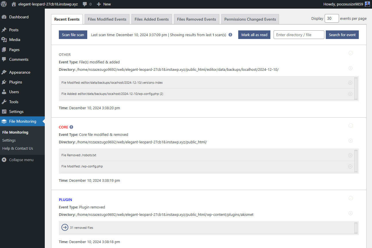 The plugin's smart technology does not just report file changes. It can detect if a new plugin has been added, updated, or removed, and it reports the details rather than just flagging a file change.