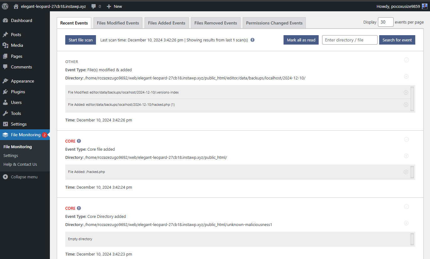 You can use the plugin's search filter to search for specific files and find what you need for in just seconds, in case you have a good number of file changes events.