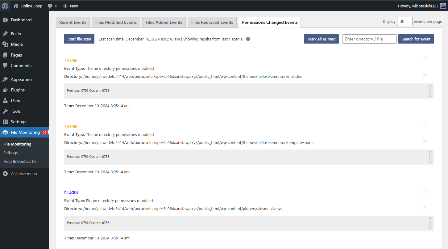The plugin can also detect changes in the WordPress core. During the scan it compares the core on your website to that on the official repository, and if there are any differences, it will report them to you.