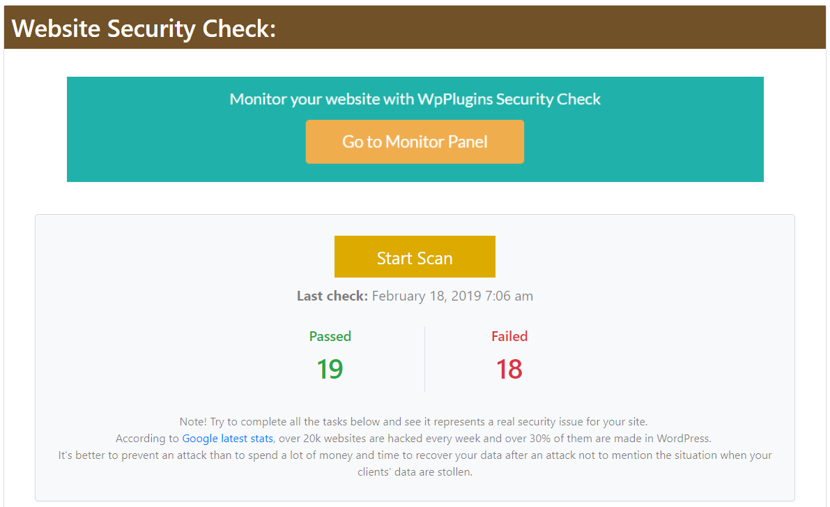 Choose to start the report on demand for Website Security Check