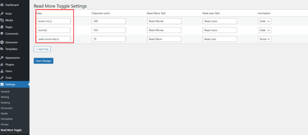 In admin you can add as many of classes for different text blocks.