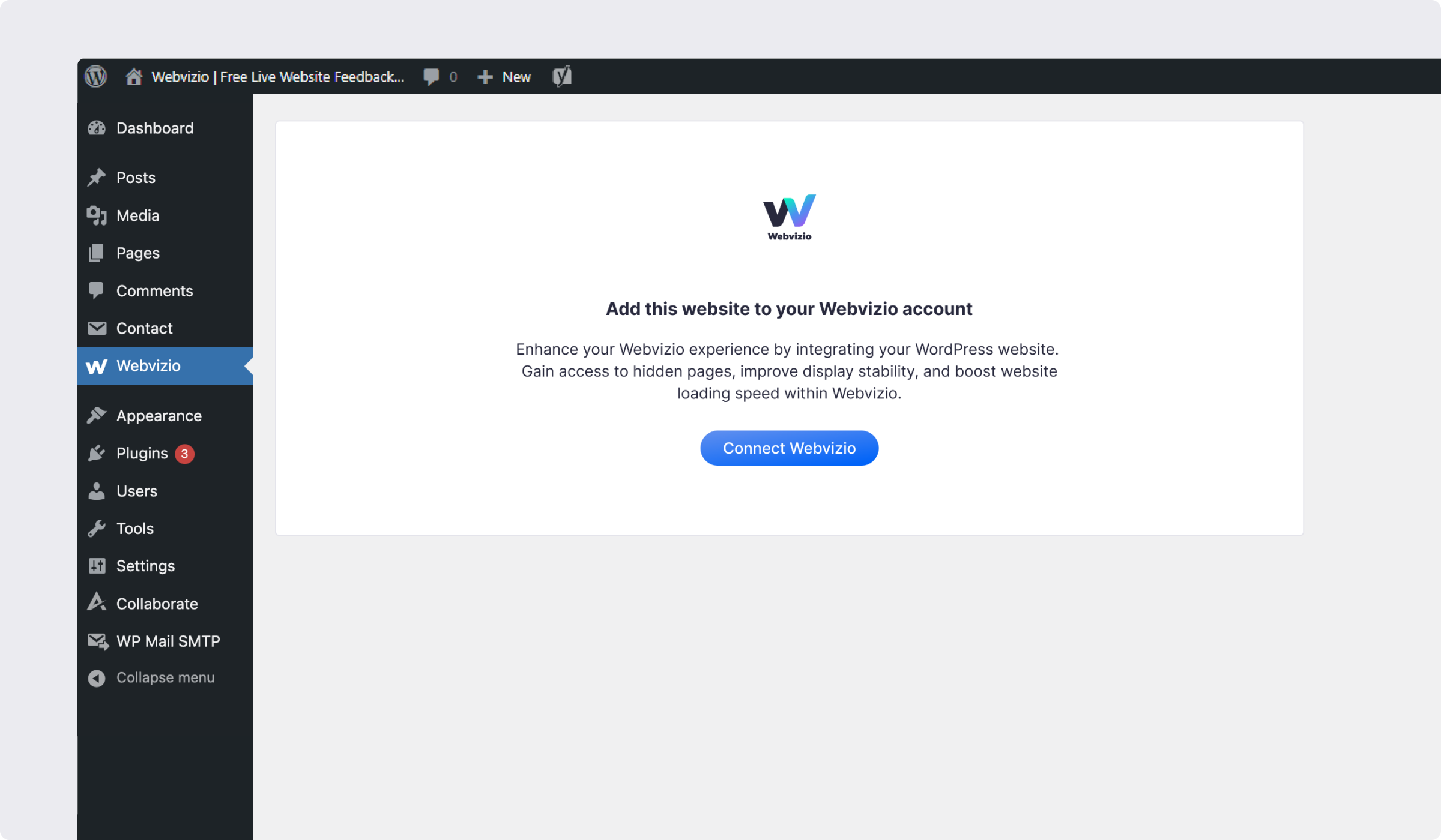 Enhance your WordPress site quickly and effortlessly by adding the Webvizio plugin, simplifying your development and collaboration processes.