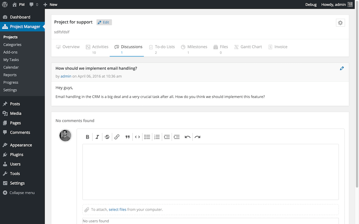 Project Settings -> Email Settings Tab