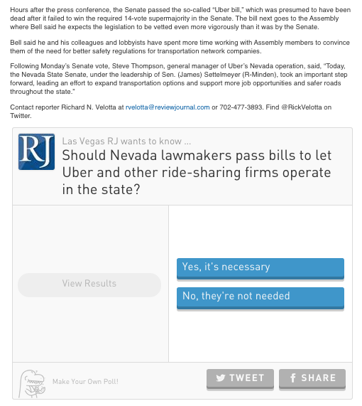 A Wedgies poll, embedded into the Las Vegas Review Journal
