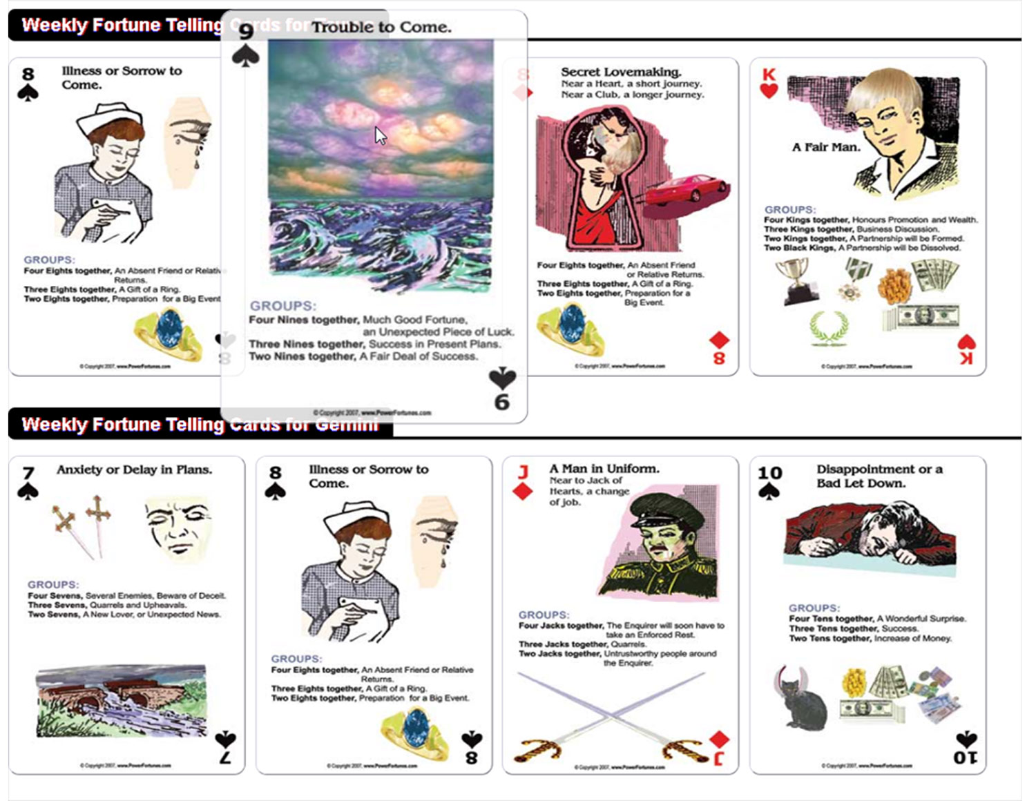 The fortune telling cards for the week, for Leo.