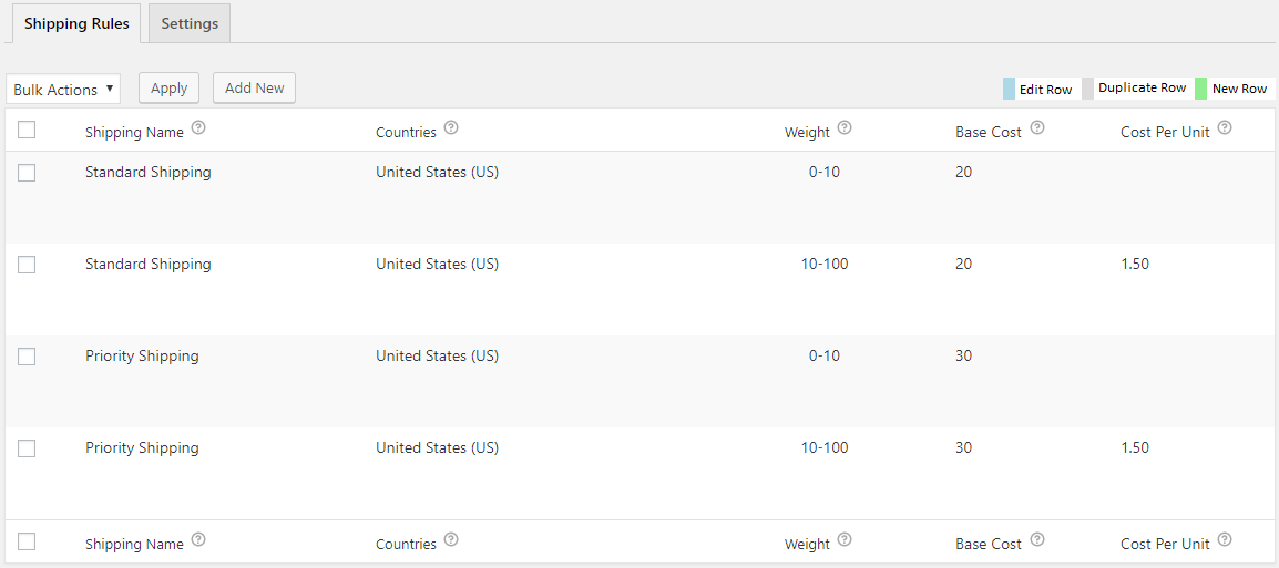 Shipping Rule Table