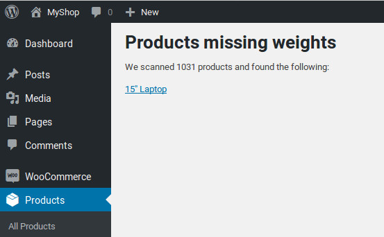It will scan all products and show a link to any without a shipping weight
