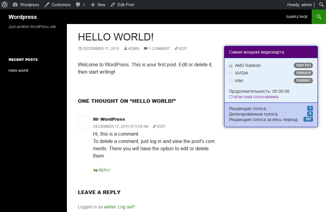 Widget placed in content sidebar.