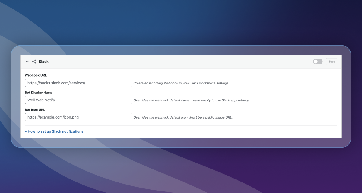 Notification log — filter by channel and status, with pagination
