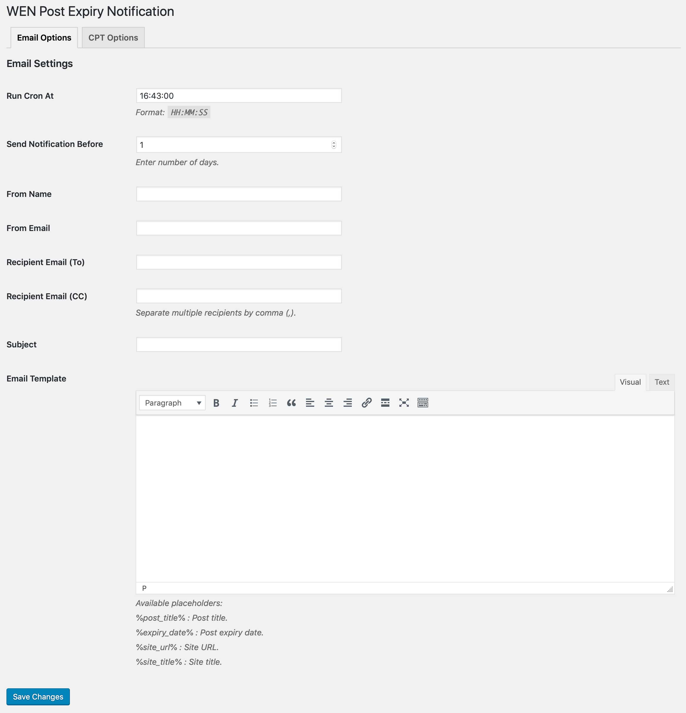 Backend: Email settings