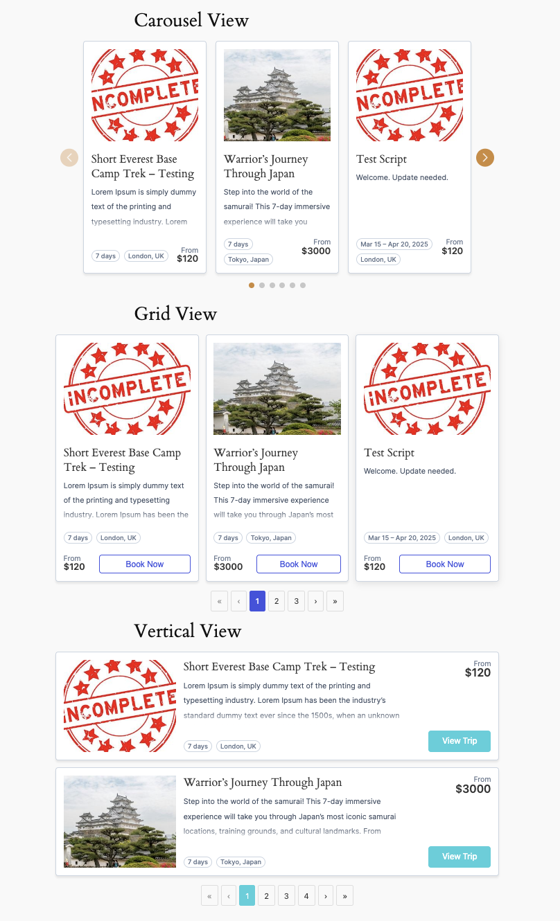 Different layout options (vertical, grid, carousel)