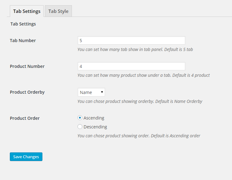 Tab settings