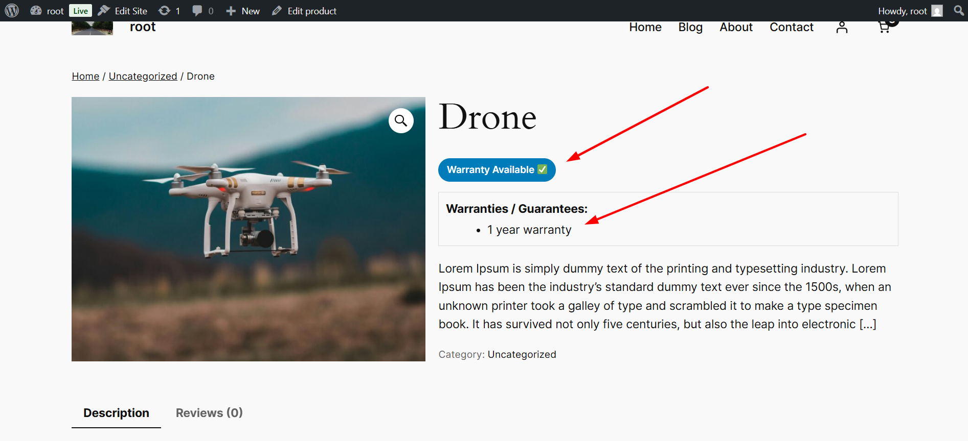 Admin settings page with badge type, text, and position options.