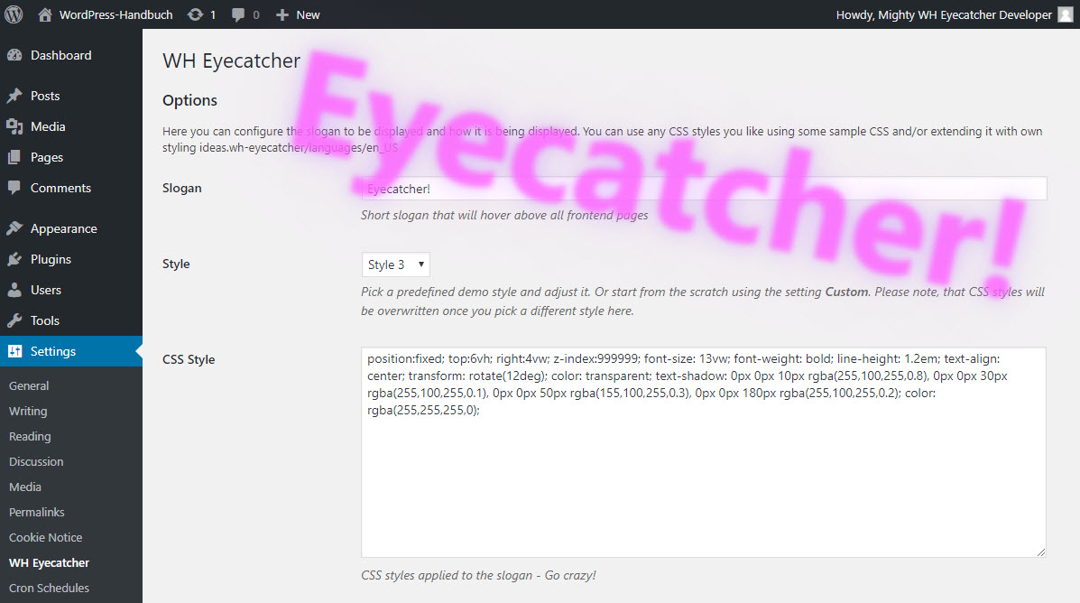 screenshot-2.jpg - Backend configuration screen with eyecatcher preview in the top right corner