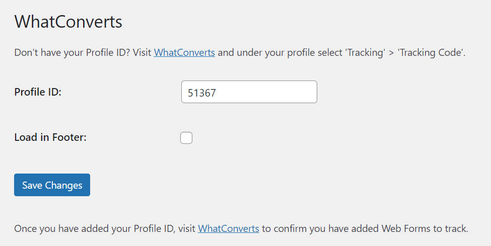 WhatConverts settings page.