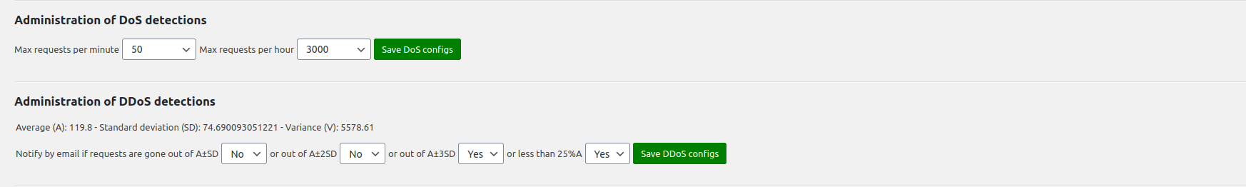 DoS detection and prevention, DDoS detection and notification.