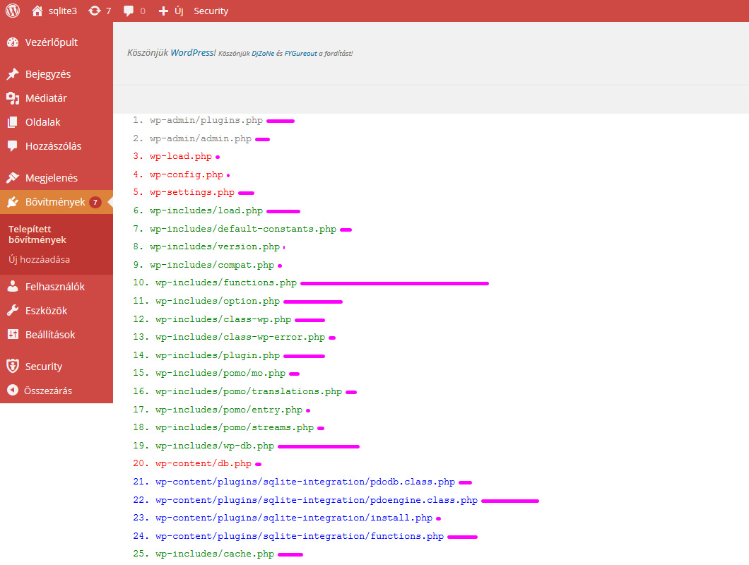 This is the current screenshot of the plugin's output on the Dashboard. The colored bars represent the file sizes.