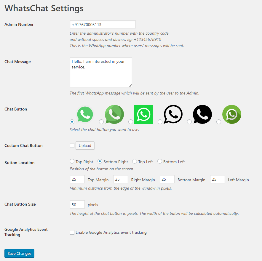 Settings page