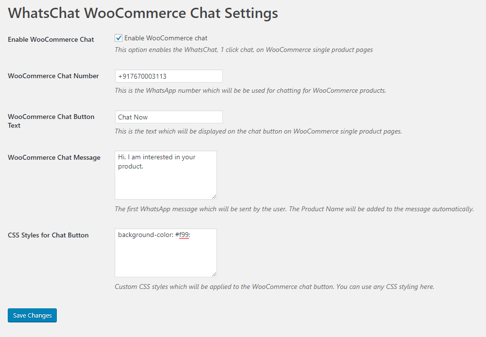 WooCommerce chat settings