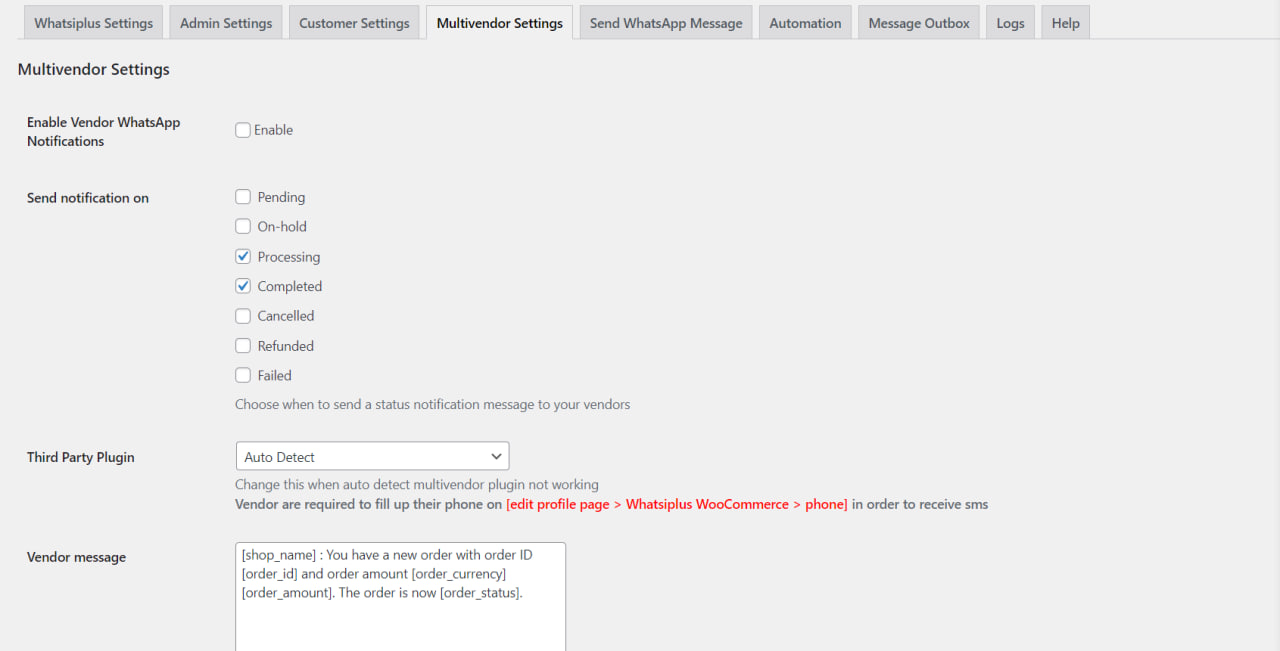 Multivendor Settings