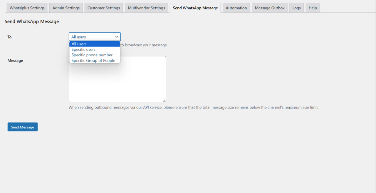 Send WhatsApp Message to Users