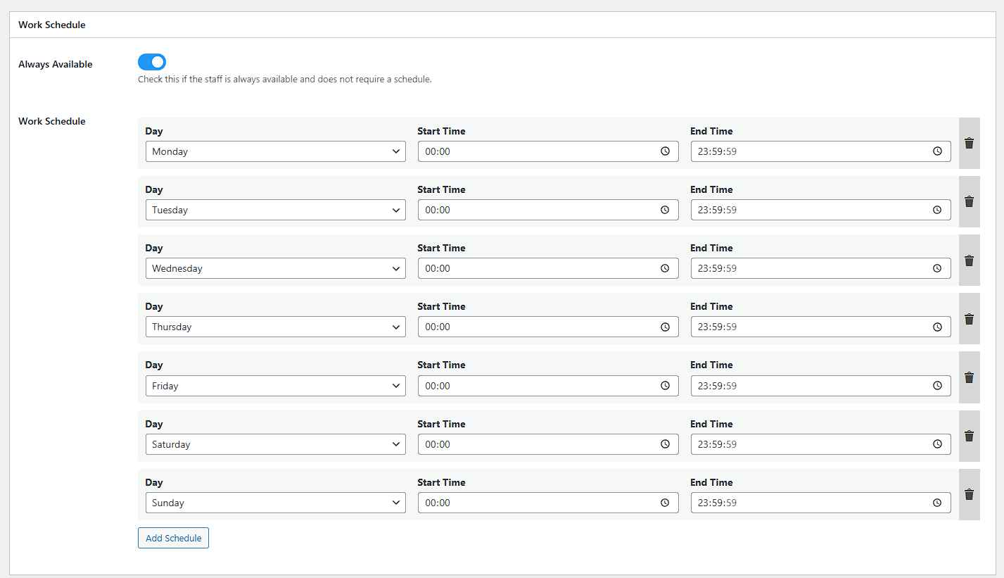Staff Work Schedule - Configure detailed working hours and shifts for your staff