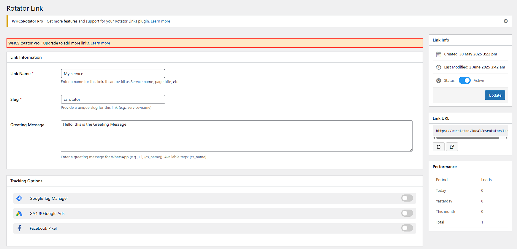 Link Management - Create and manage WhatsApp links with custom rotation rules