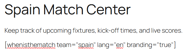 The shortcode used to add a team's next match.
