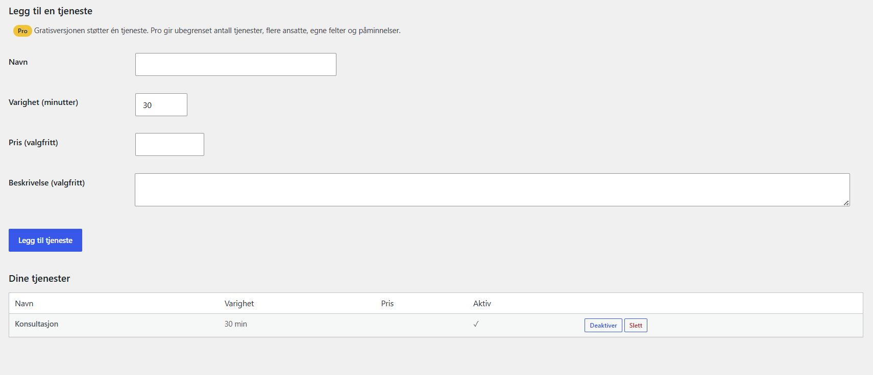 The customer fills in name, email and an optional note before confirming the booking.