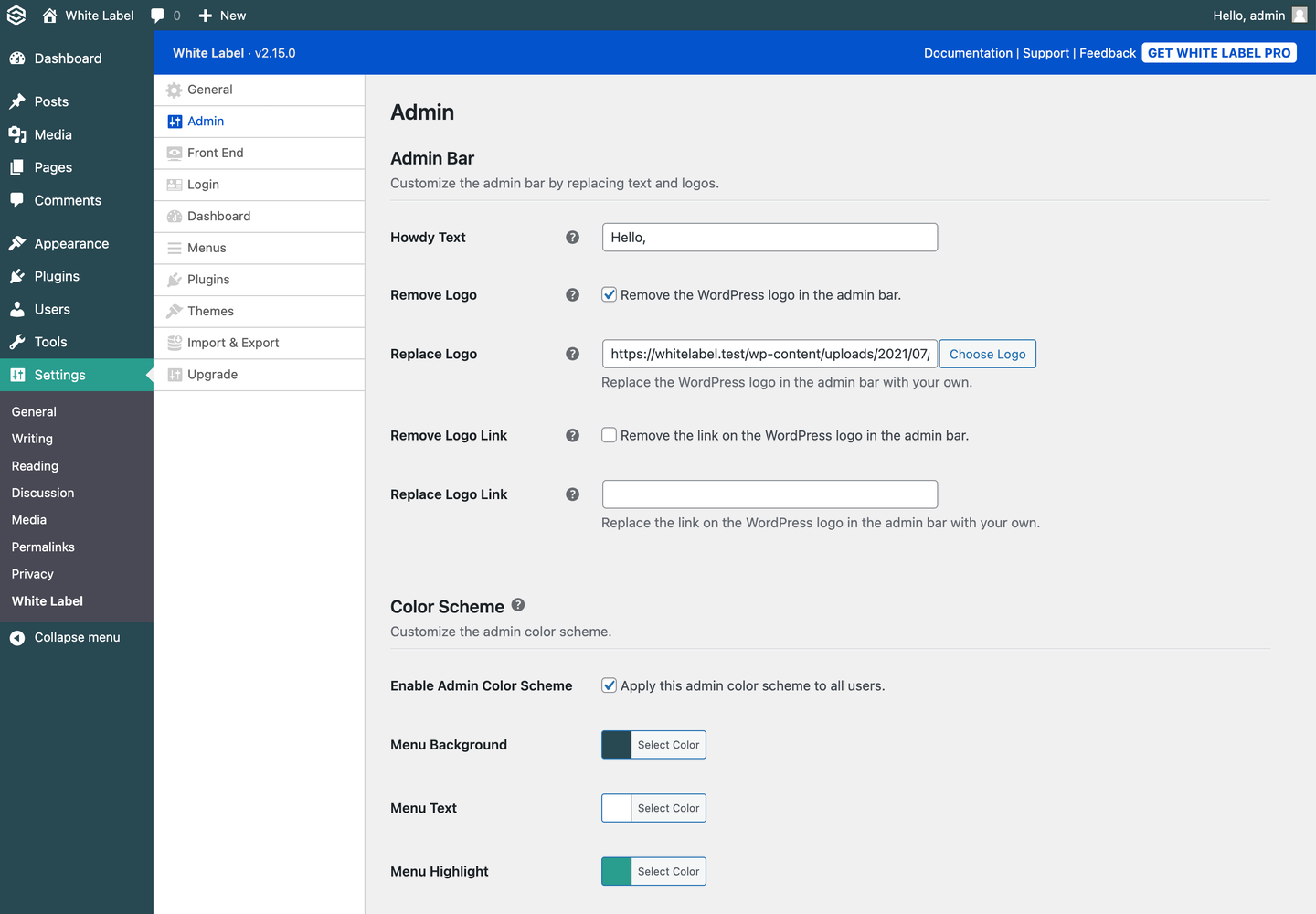 White Label Plugins Settings